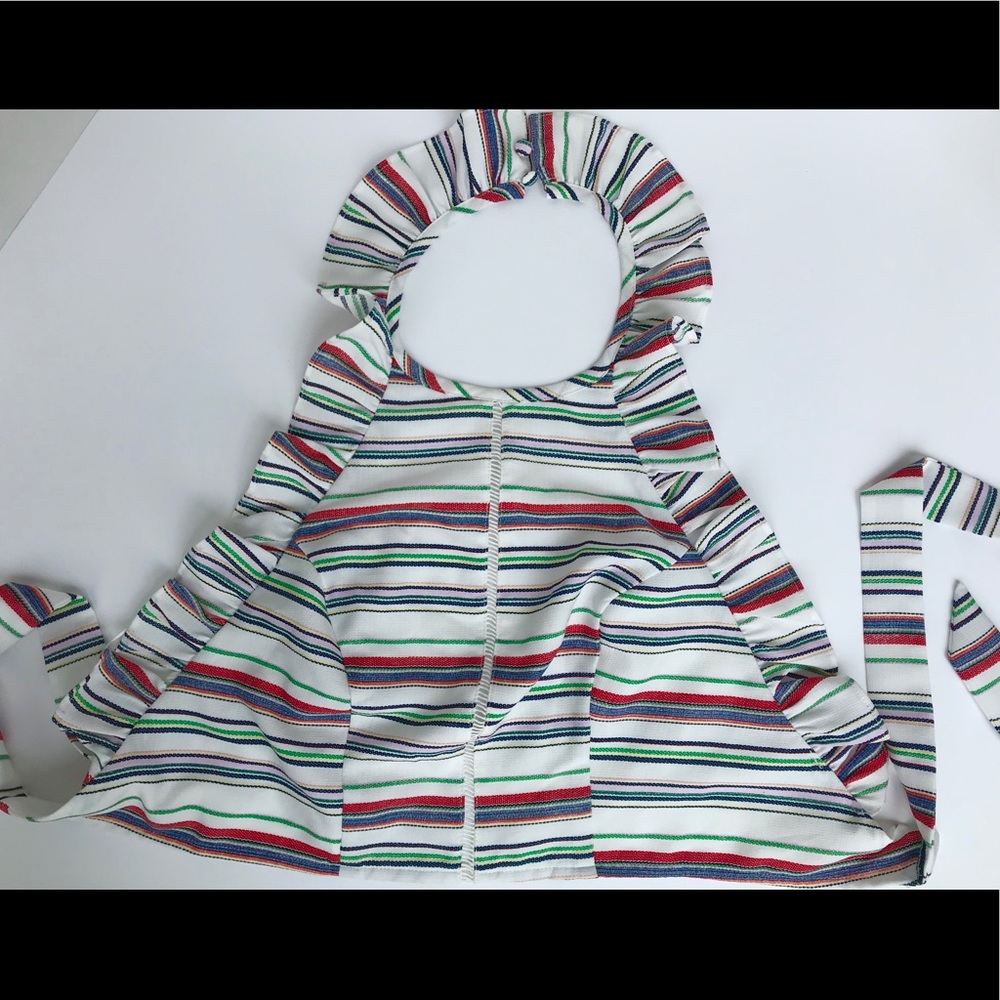 Multi colored stripe halter with tie back